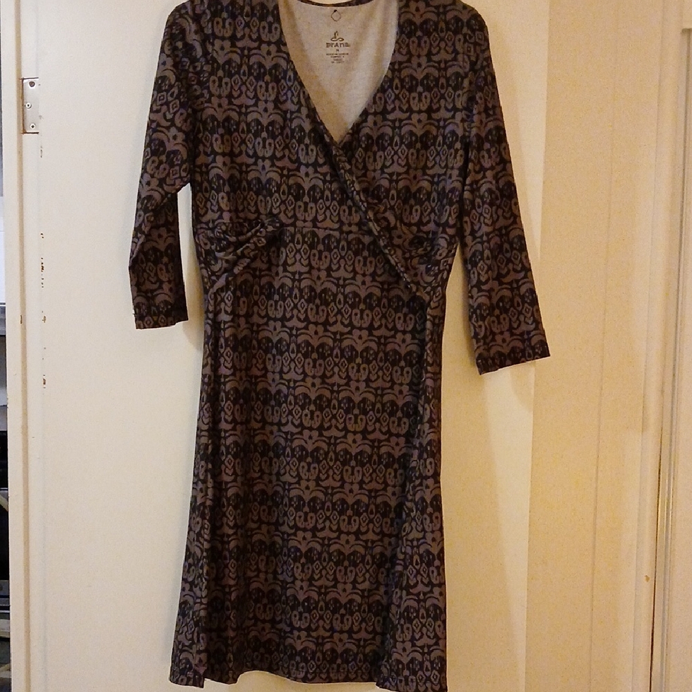 Prana Black and Gray Long Sleeve Dress M